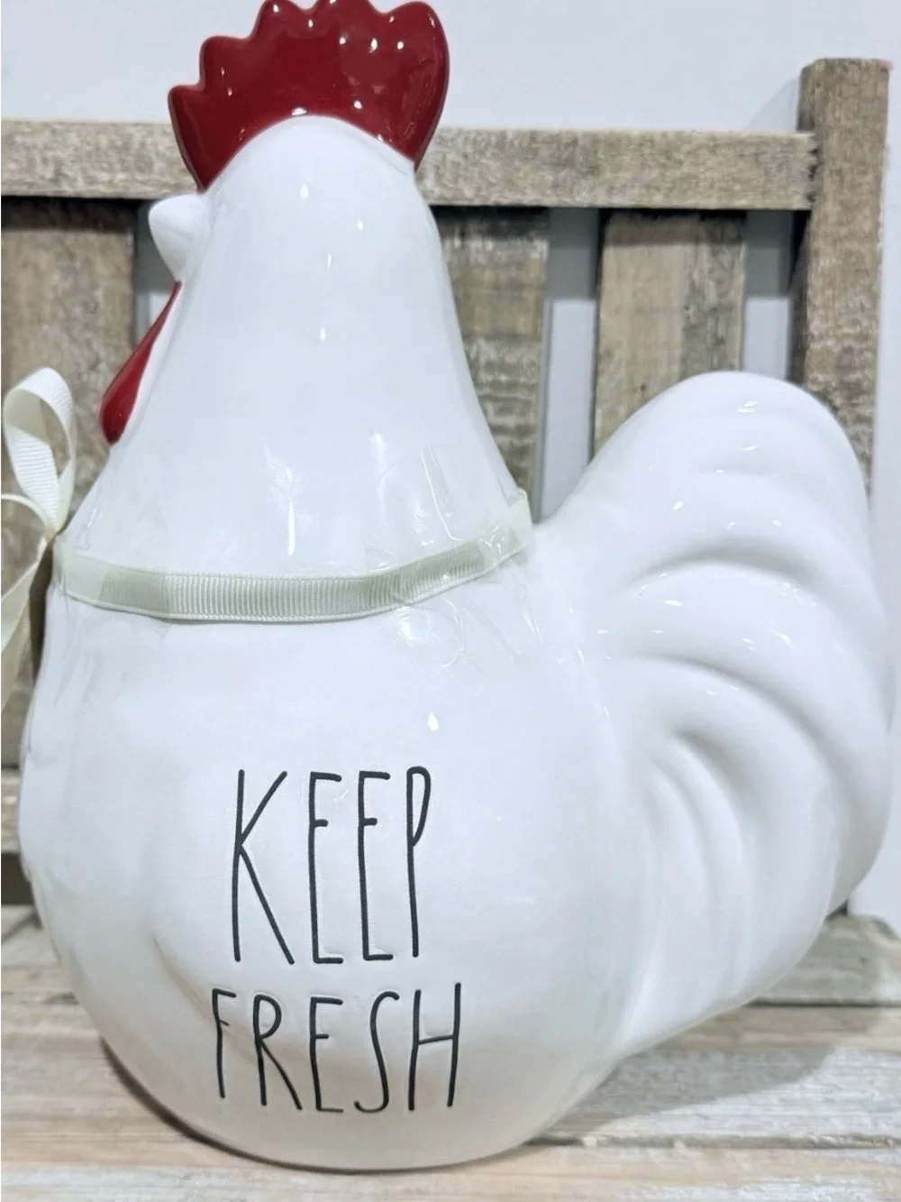 Rae Dunn White Ceramic 'Keep Fresh' Chicken Canister